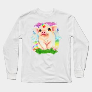 Gay Pride - Cute Birthday Party Pig - watercolor Long Sleeve T-Shirt